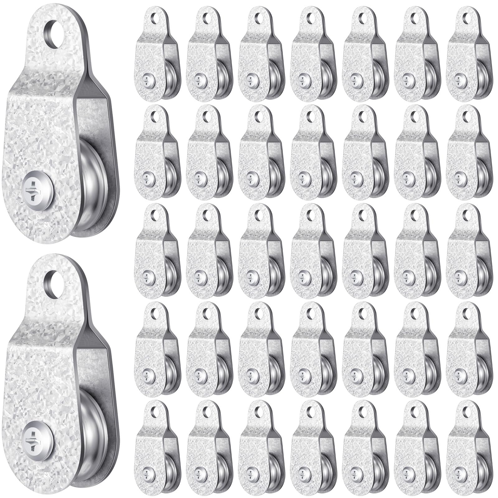 Photo 1 of Yaocom 40 Pcs Single Pulley Block Wheel Bearing Inside Cable Roller Single Snatch Cable Pulley Block Hanging Rope Accessory for 6mm/ 0.23 and 8mm/ 0.31'' Wire Rope, up tp Load 550 Lbs (2.7 x 1.3 Inch)