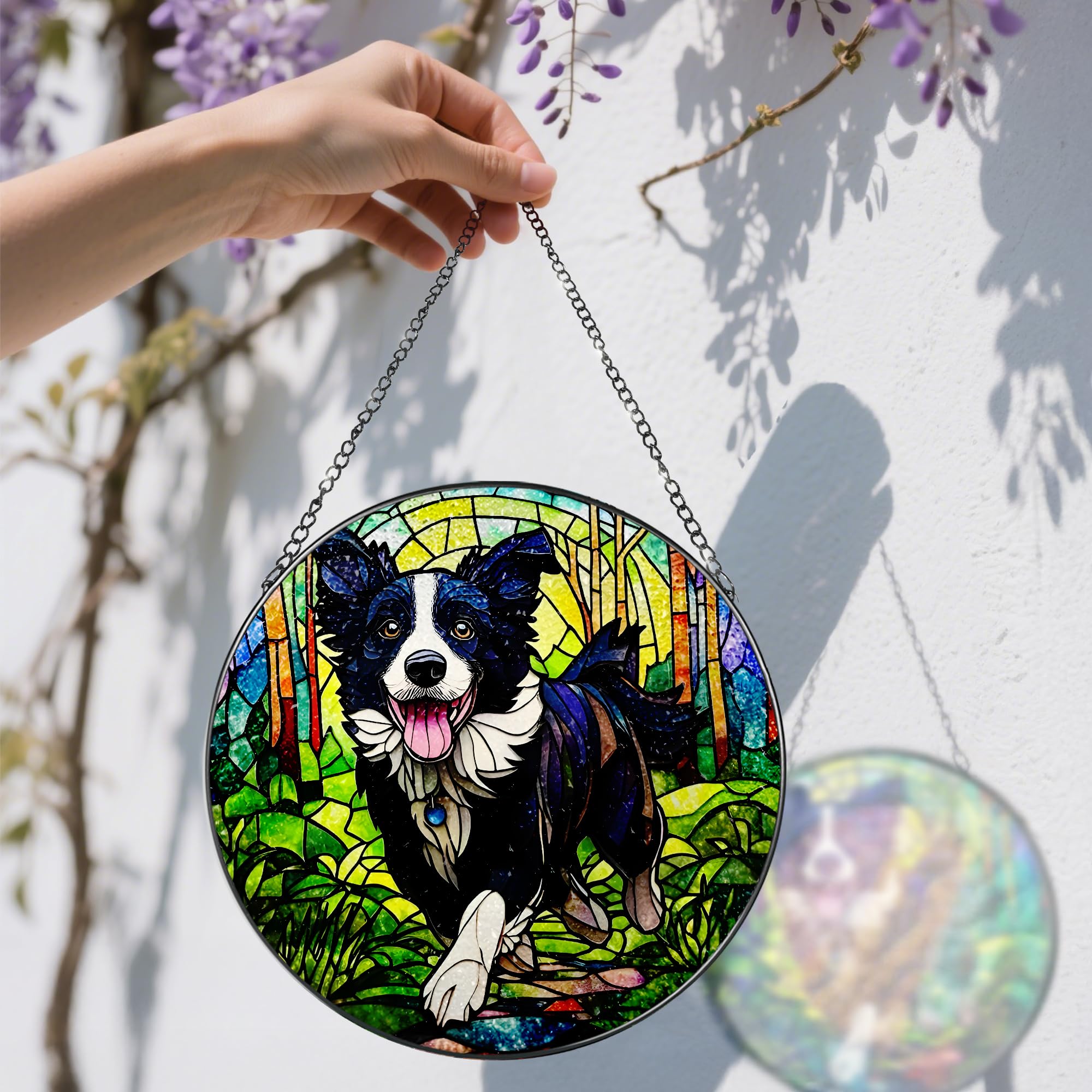 20 cm witrażowa ozdoba na okno, ozdoba z witrażem Border Collie, ozdoba łapacza słońca, dekoracja okna | prezenty dla miłośników psów, prezent dla miłośnika psów, prezent dla miłośnika