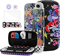 Vista 8 de HYPERCASE Cute Carrying Case Set for Nintendo Switch Accessories, Magical Mushroom Hard Travel Storage Bag with Glitter Protective Cover Skin for