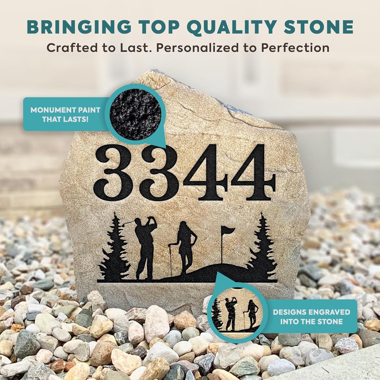 Personalized Golf Address Stone - Address Sign Garden Stone - Sandstone 21" x 21" - Address Marker by Design A Stone