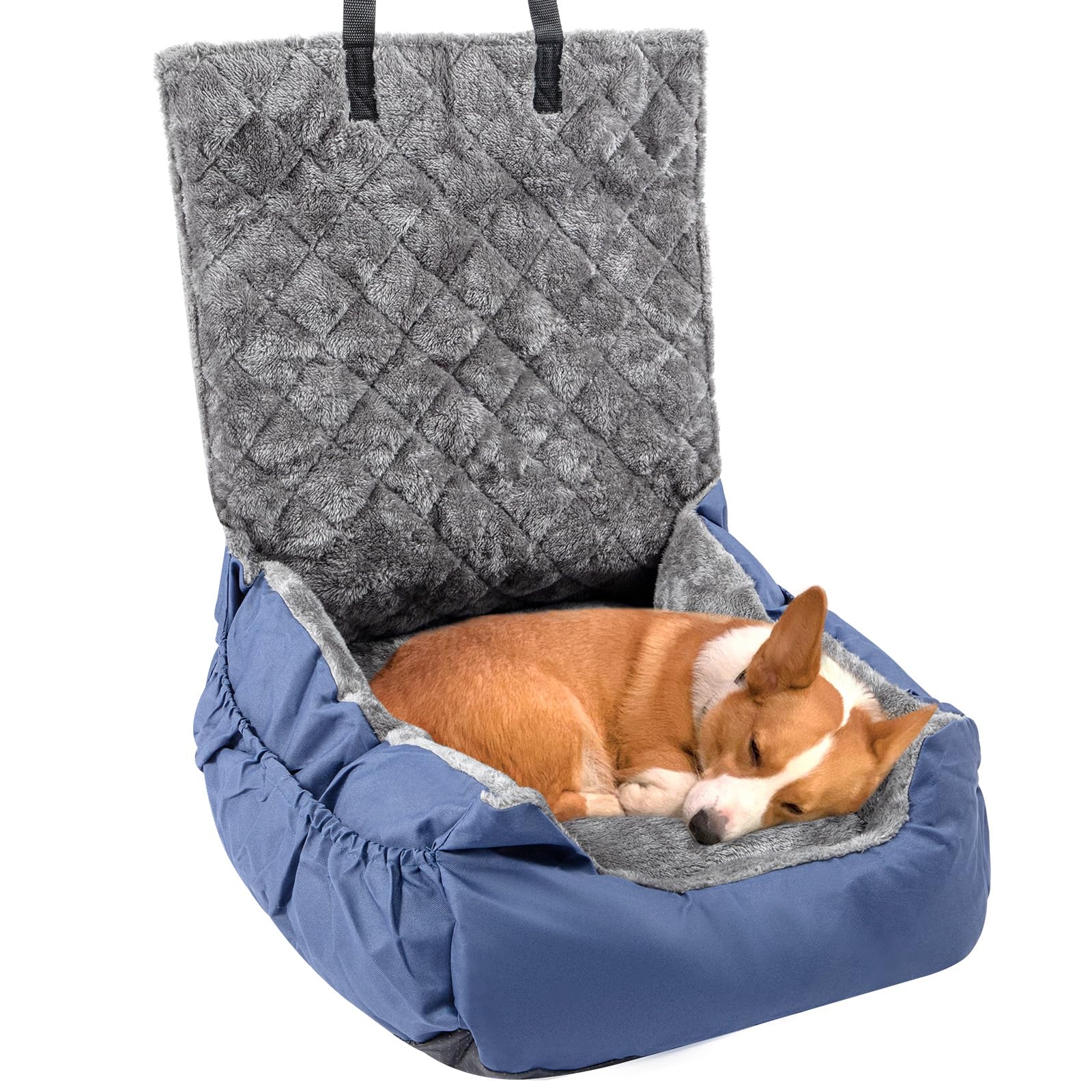 Supernic Dog Car Seat for Small and Medium Dogs Under 16kg, Washable Portable Booster Seat with Storage Pockets and Clip-On Leash, Pet Car Bed Carrier for Travel, Soft Dog Car Bed with Non-Slip Base