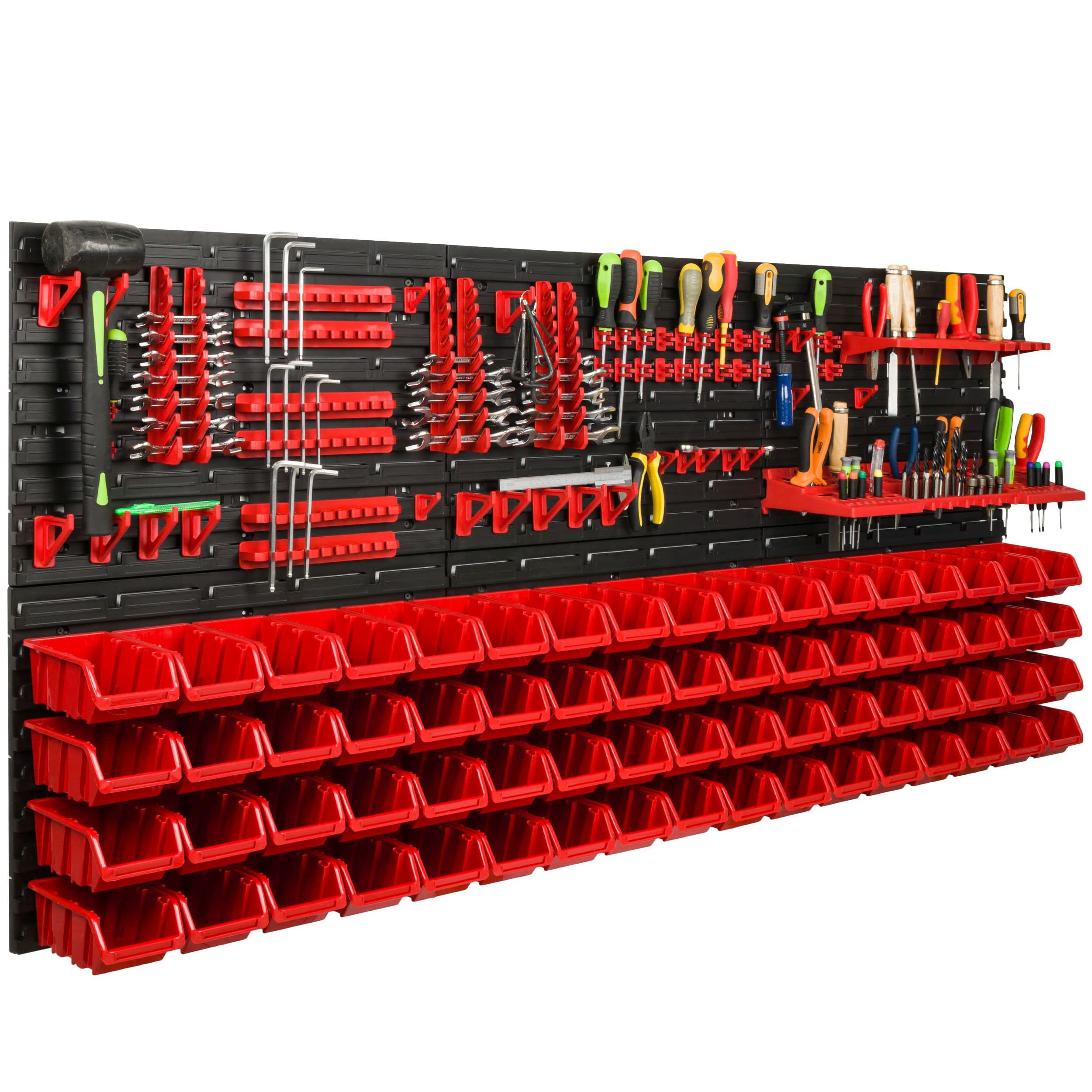Sistema de almacenamiento para taller, 172 x 78 cm, 68 unidades, estantería de pared con soportes para herramientas y cajas apilables, placas de pared extrafuertes, estantería para herramientas