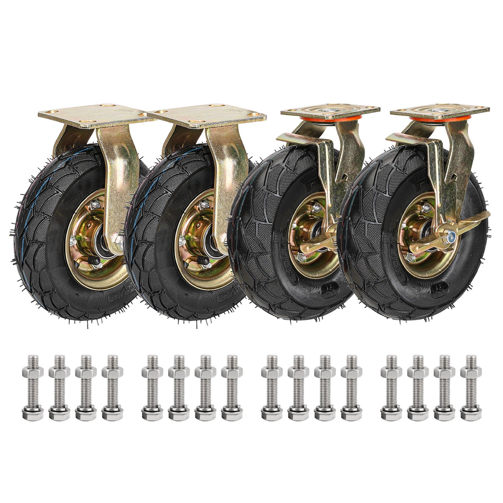 GYRAZXS Heavy Duty Rubber Wheel Casters Set of 4 8in/10in Silent Shock Absorption Swivel & Fixed with Brake 440 lbs Load Capacity Perfect for Furniture & Equipment