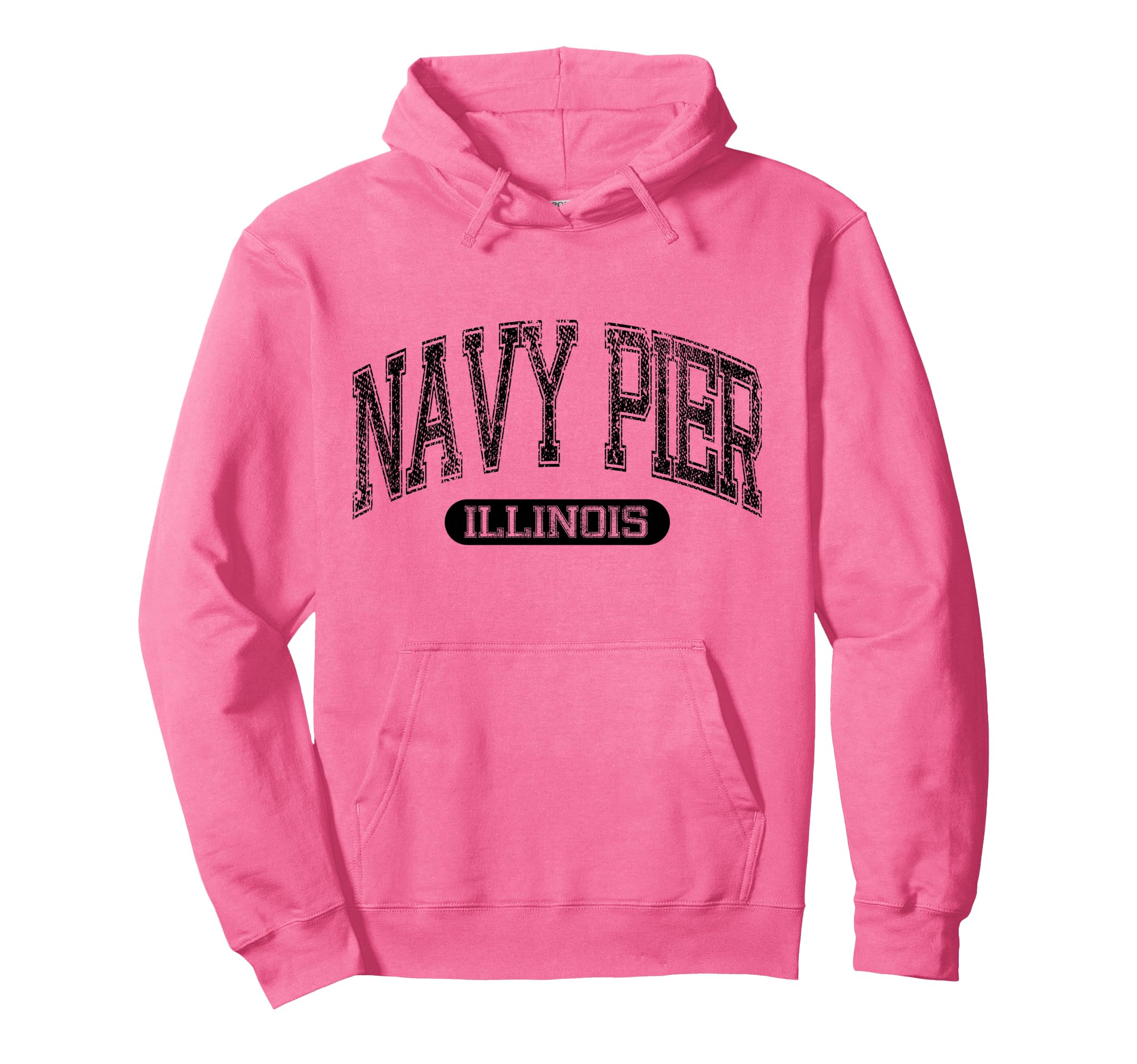 Navy Pier Illinois Vintage Sports Design Distressed Font Pullover Hoodie