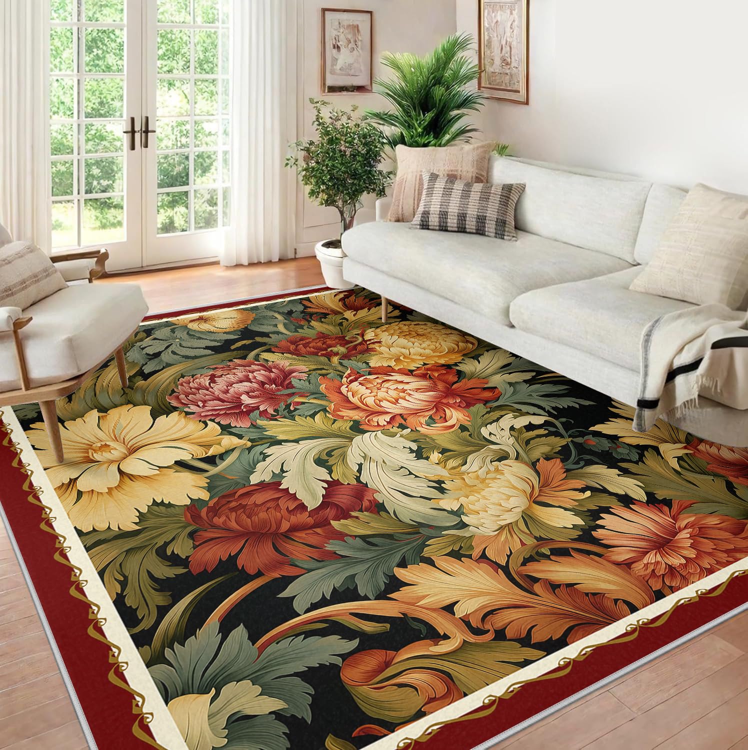 Tapis de sol salon feuilles vibrantes pour une salle d'étude élégante