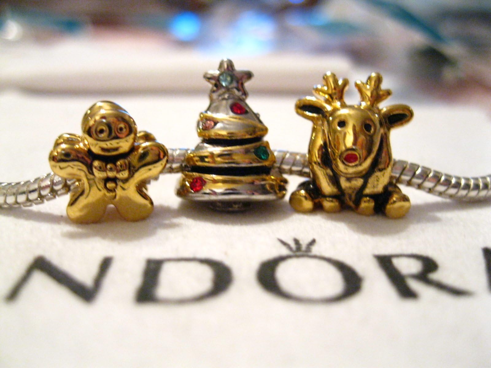 Christmas Tree Reindeer European Bead Set With Pandora Polishing Cloth