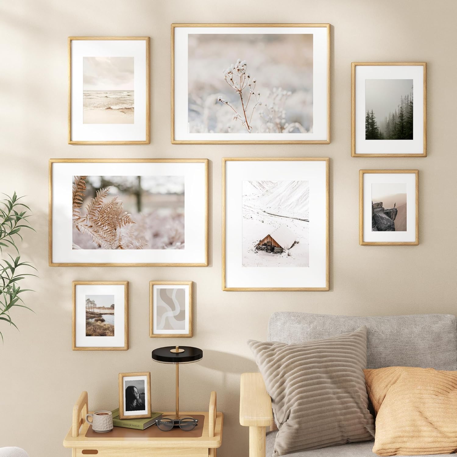 11x14 Picture Frame, Natural Solid Oak Wood, Displays 8x10 with Mat or 11x14 Without Mat, Tempered Real Glass, Rounded Corner Wooden Photo Frames for Wall Mounting