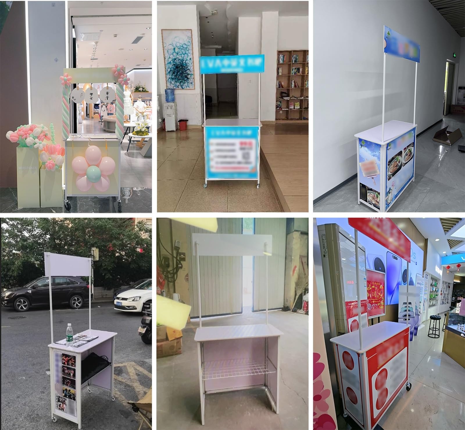 Carrello portatile con ruote Carrelli distributivi con ruote, carretto per cibo da strada/hot dog/limonata, chiosco pieghevole per organizzatori di feste, mercati agricoli, organizzazione di eventi