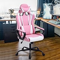 Vista 9 de Silla de juegos, respaldo alto, de piel sintética, silla de computadora con reposabrazos, reposacabezas y soporte lumbar para niños, adolescentes