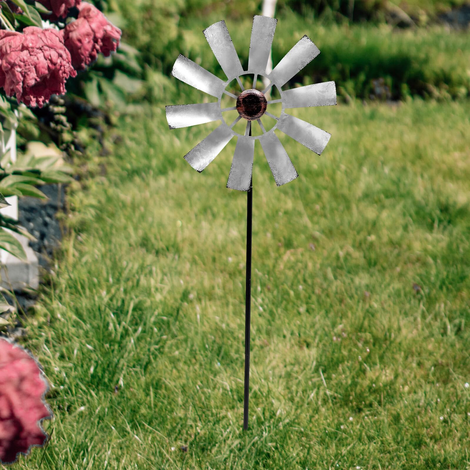NUOBESTY Große Drehbare Windmühle aus Robustem Metall Farbiges Windrad Gartendekoration für Balkon und Garten