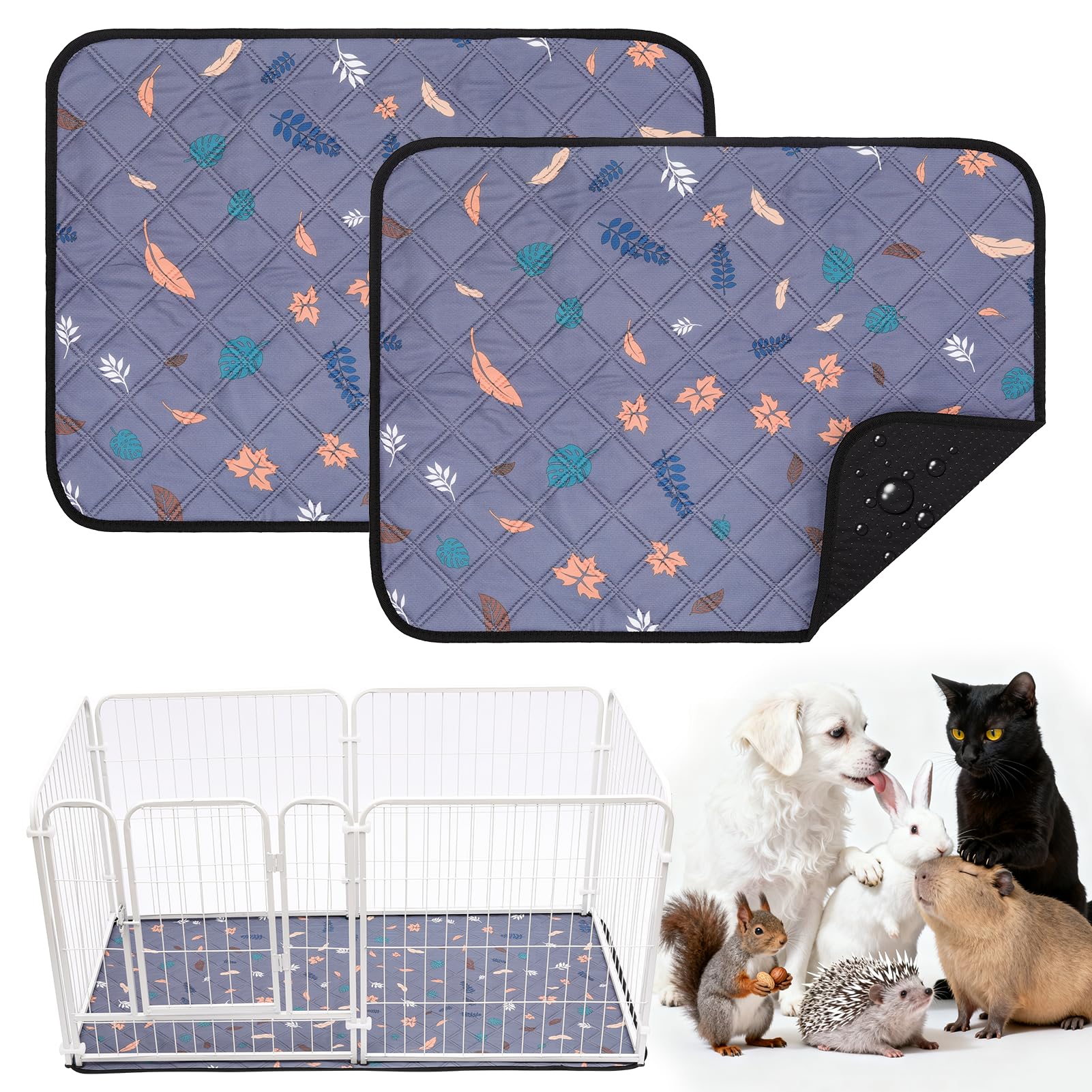 HOZKUY 2 Stück PIPI Pads 60x45cm für Meerschweinchen, wasserdichte & rutschfeste Unterlage mit 4 Lagen, super saugfähige, waschbare Wiederverwendbare Kleintiermatten für Hamster, Kaninchen, Welpen