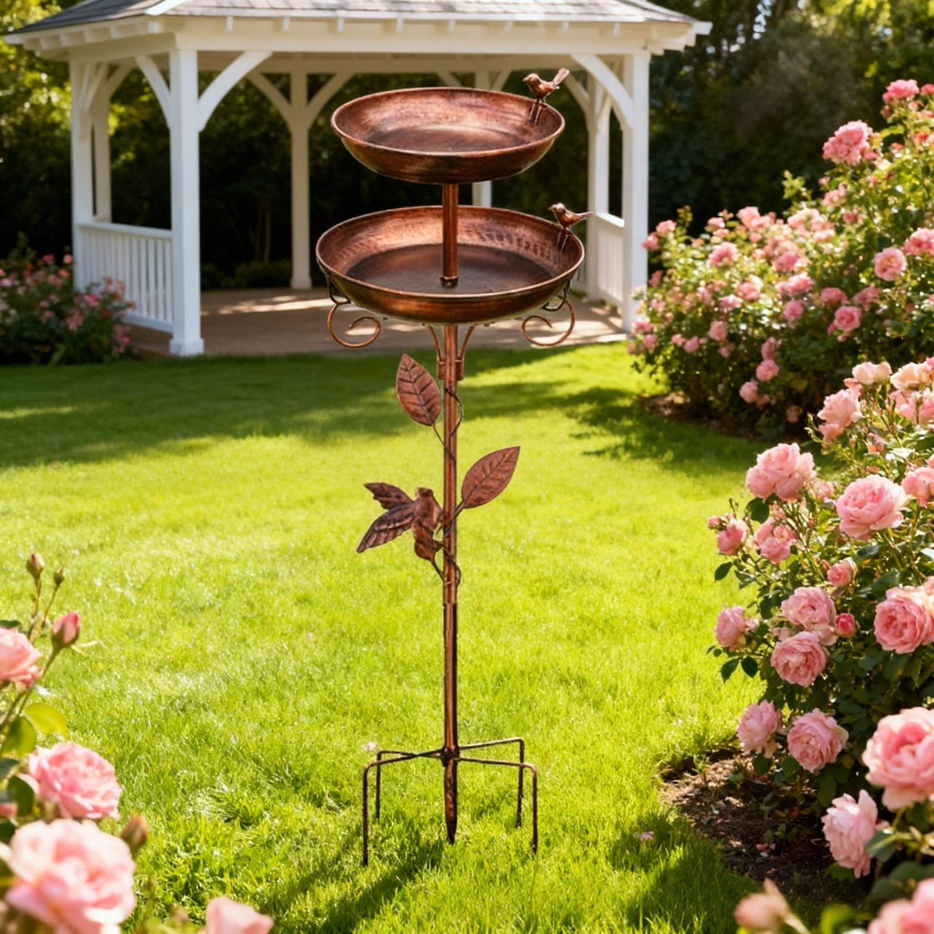Vogeltränke Stehend Groß, Vogeltränke Balkon 85cm Metall Vogeltränke Garten, 5 Erdspieß, Vogelbad Garten Stehend, Wassertränke Für Vögel, Garten Frostsicher, Vogelfutterspender (C)