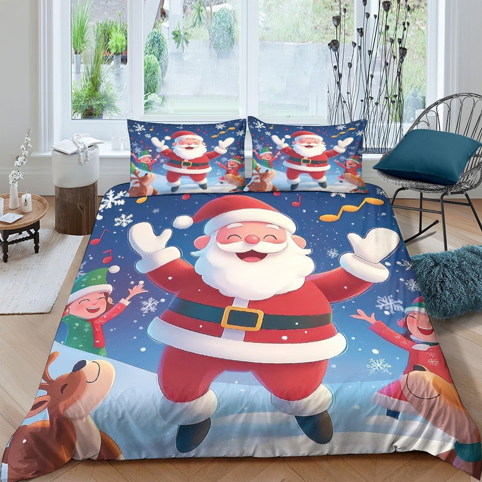 Ctjqhvkz Style-9 3D Printed Santa Claus Fitted Sheet Microfiber Christmas Reindeer Bed Cover For Bedroom Guest Room Easy Care Single（135X200cm）
