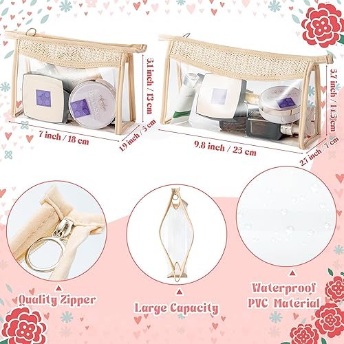 Miniatura 2 de Bolsa de maquillaje con parche bohemio para madre, bolsa de aseo transparente, bolsa de cosméticos de viaje, color beige, transparente, impermeable,