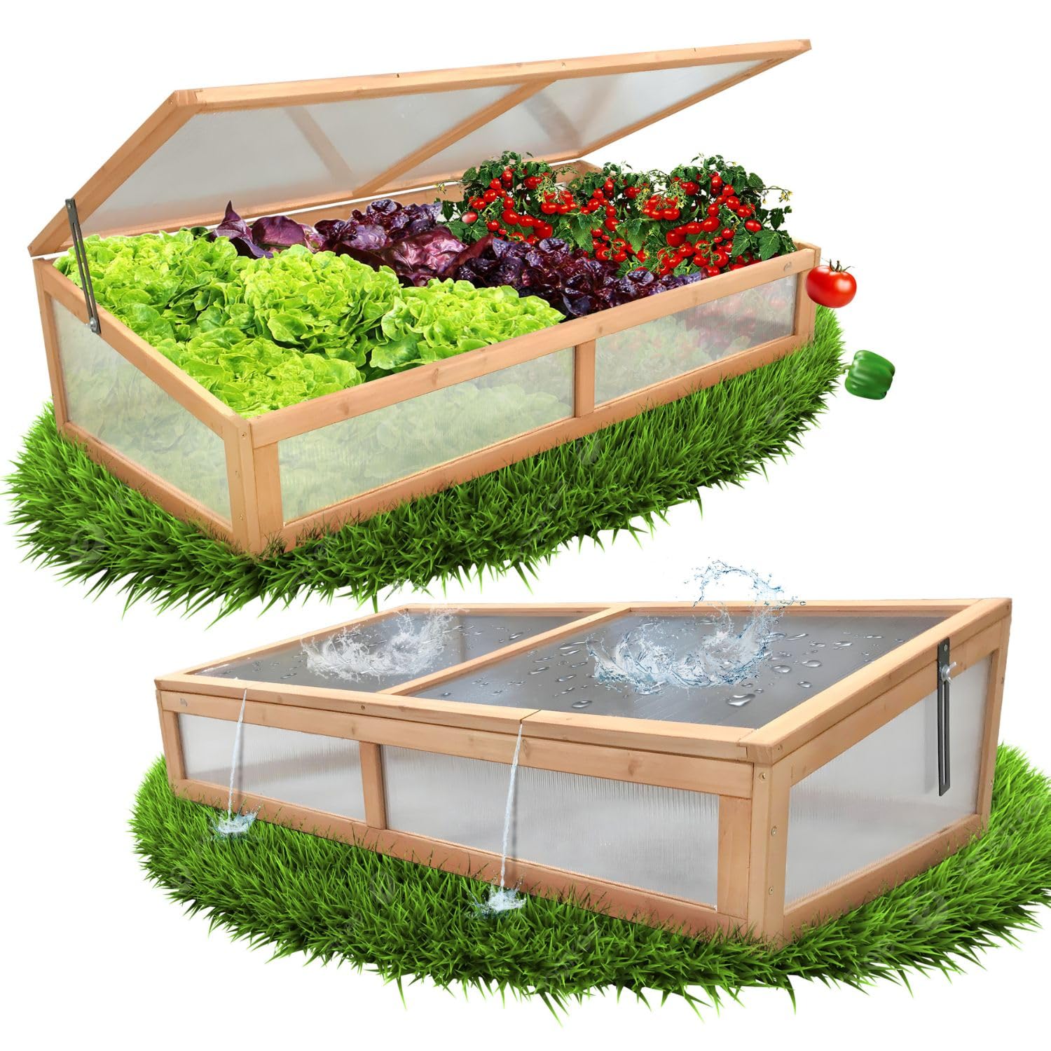 Coemo Frühbeetaufsatz Holz 120 × 60 × 30 cm – Gewächshaus-Abdeckung für Hochbeet – Wetterfester Frühbeetkasten mit Deckel – Schutz für Jungpflanzen & Gemüse – Hochbeet-Bausatz Outdoor