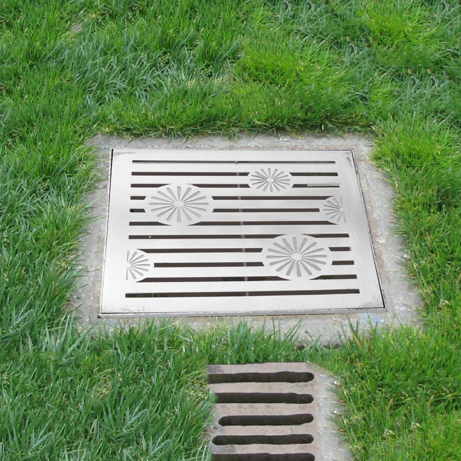 Eawfgtuw Grille de vidange en acier inoxydable pour extérieur, évacuation de l'eau de pluie, grille d'évacuation de jardin, évacuation de sol robuste pour allée, jardin, espace public (200 x 200 x 20