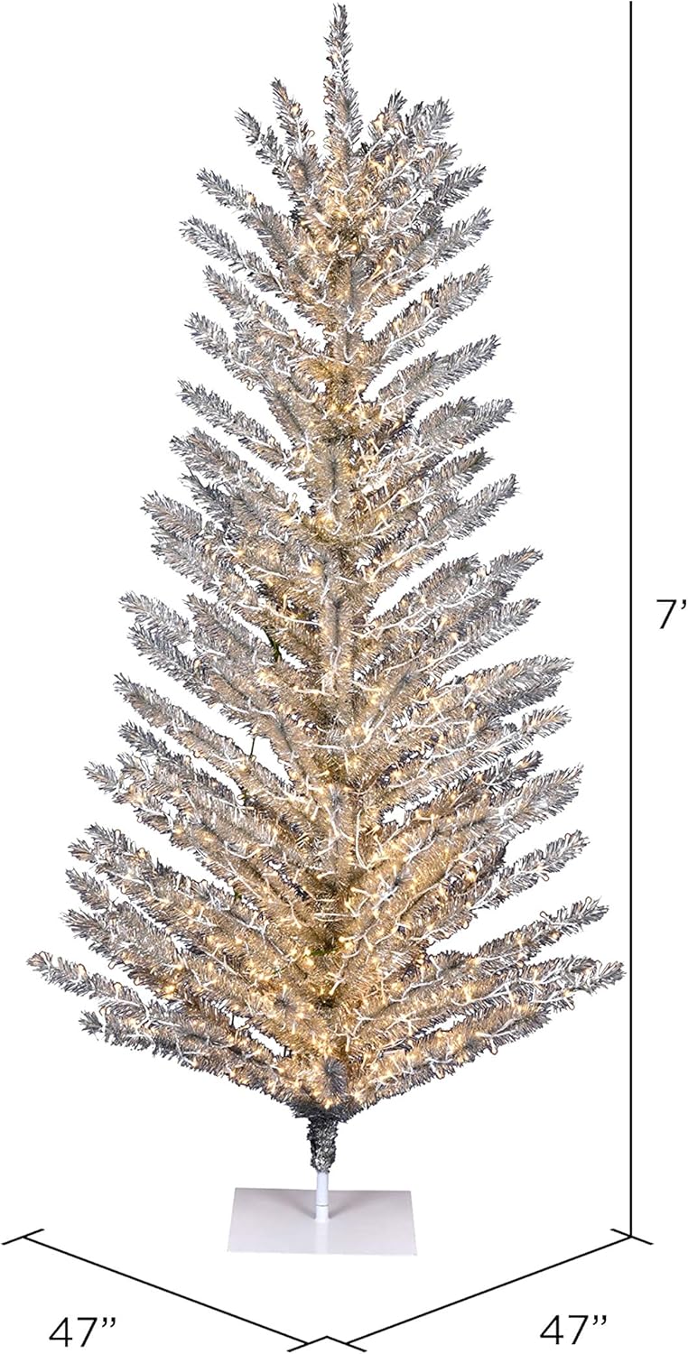 Vickerman 7' Vintage Aluminum Artificial Christmas Tree, Warm White Low Voltage LED Wide Angle 3mm Lights - Faux Christmas Tree - Seasonal Indoor Home Decor