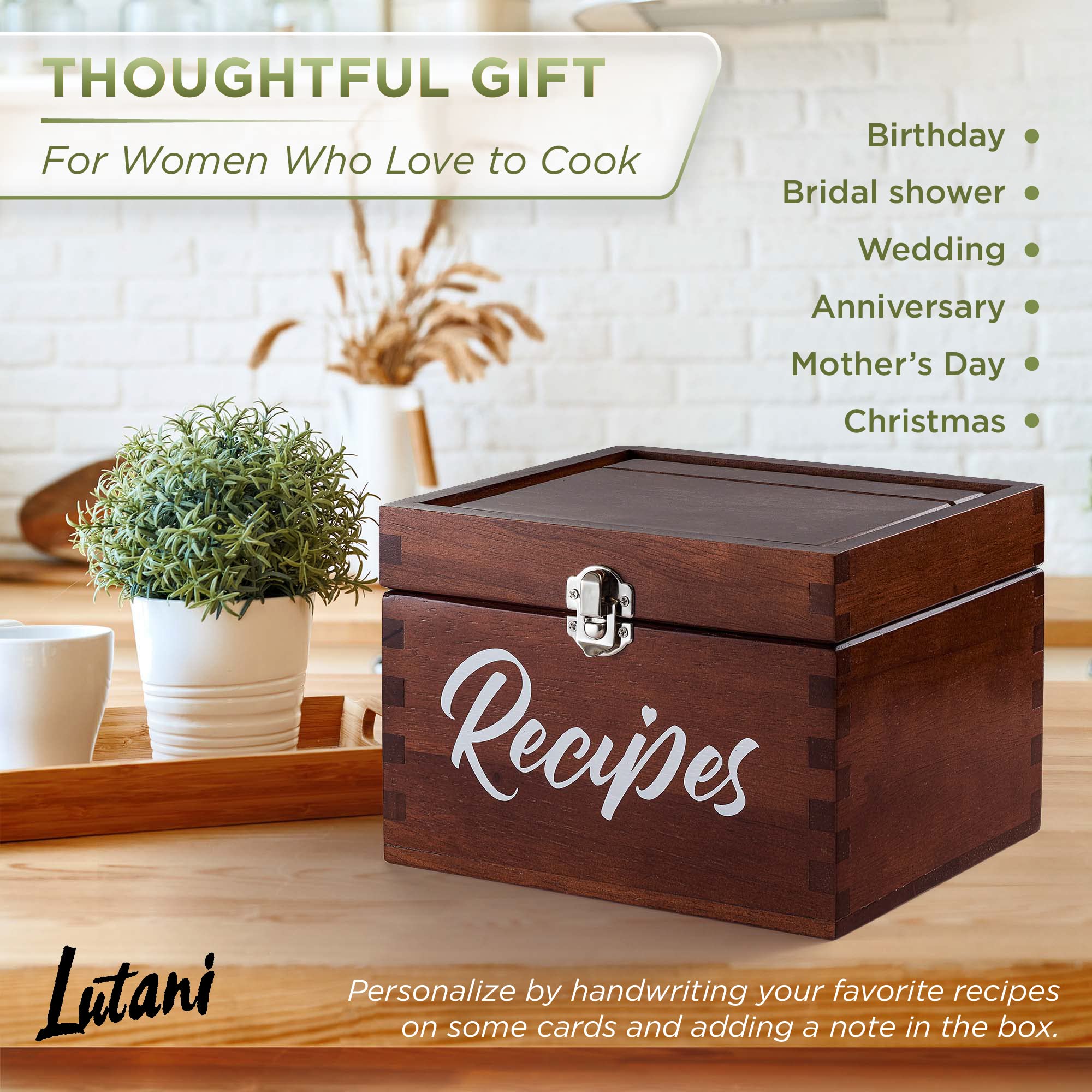 Custom Engrved Wooden Recipe Box. Walnut Stain Wood Box Personalized and engraved Holds 4x6