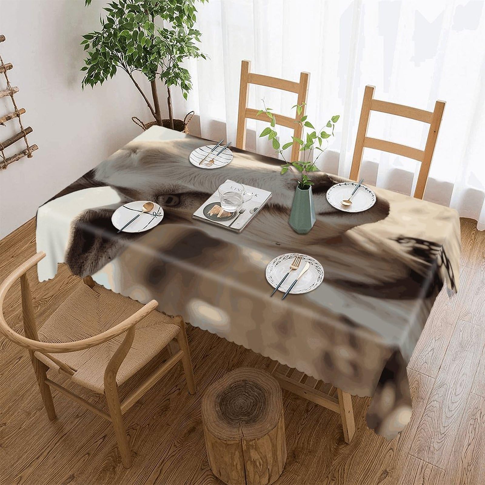 Fekiloot Style Goat On Hillside Tablecloths Heavy Duty Washable Fabric,Birthday Tablecloth-Wavy Edge Design,Polyester Table Cloth For Restaurant,Picnic,Indoor And Outdoor Dining60 X120