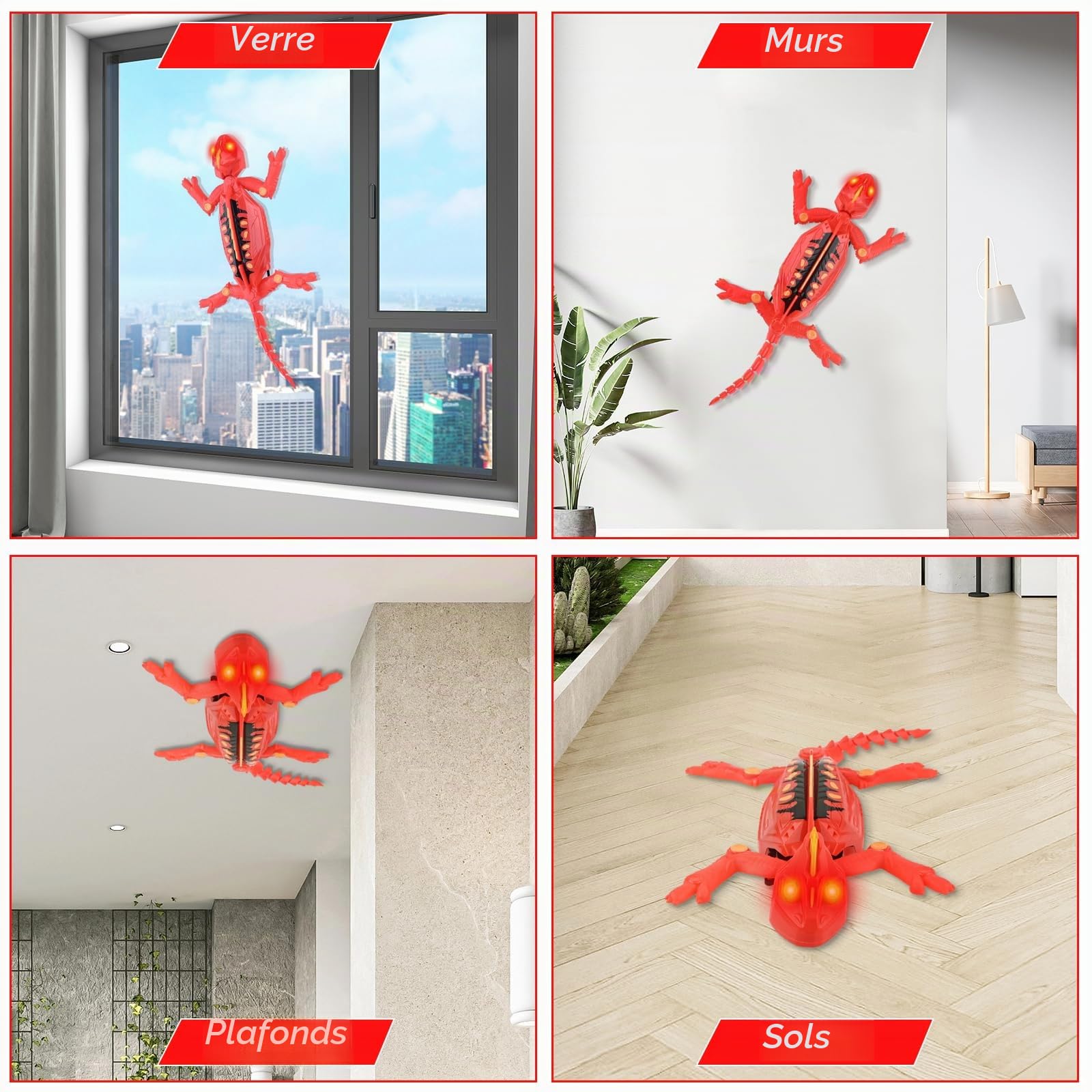 Euakee Lézard Robot Télécommandé Rechargeable, Caméléon Grimpeur avec Yeux LED, Cadeau pour Enfants 3 à 12 Ans (B)