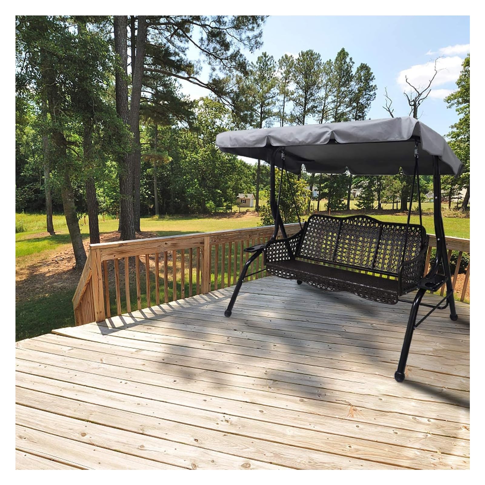 Copertura Dondolo 2-3 Posti,Set di Copertura Tetto e Sedile Dondolo,210D Oxford Tessuto di Ricambio per Baldacchino,Tettuccio per Altalena da Giardino,Tetto UV 50 (Coffee,190*132*15 cm)