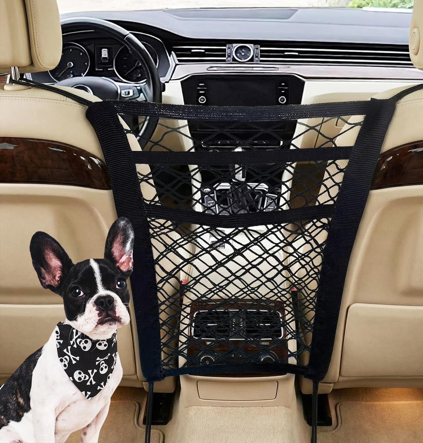 ONEMAJI 1 Pack Car Dog Barrier Net for Abarth 500e Cabriolet 2023-, Back Seat Mesh Organiser Auto Safety Divider Netting Easy Install Storage