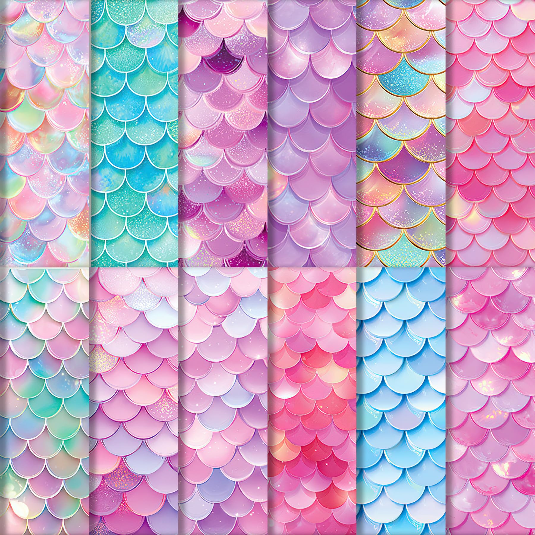 RAORAOYUE 24 Sheet Mermaid Themed Scrapbook Paper, 6"×6” Ocean Patterns Craft Papers, Single-Sided Scales Paper Pad for Card Making Journaling Planner Origami Scrapbook