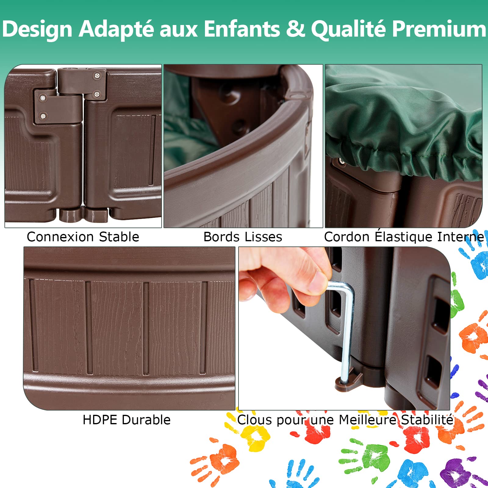 GOPLUS Bac à Sable pour Enfant, Bac à Sable avec 4 Sièges Banc Détachables, Bac à Sable avec Couvercle Étanche et Anti-Poussière,pour Enfants Plus de 3 Ans,Piscine & Jardin (Ovale)