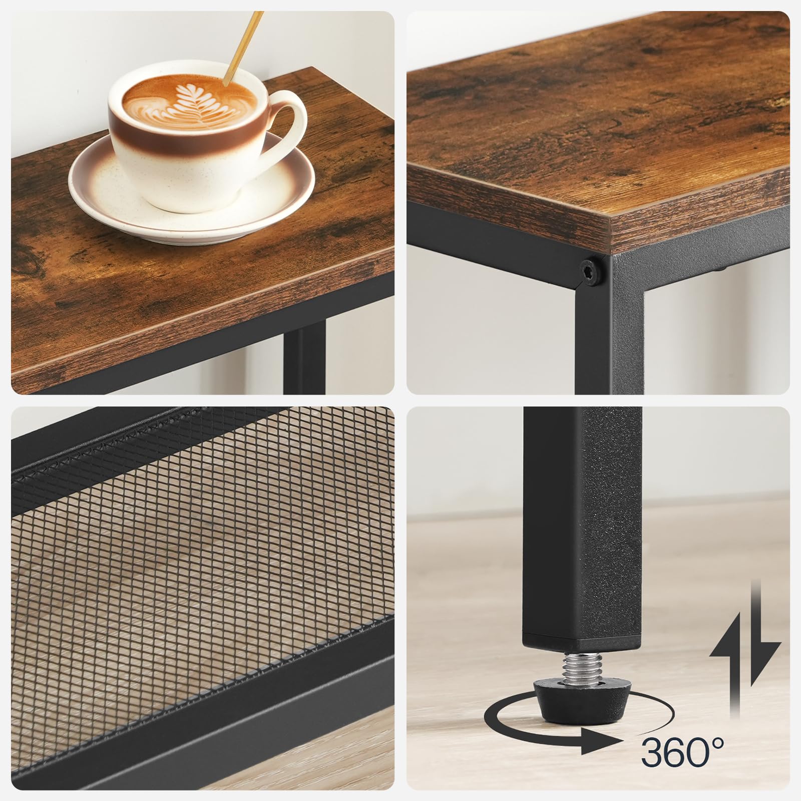 HOOBRO Schmaler Konsolentisch, 75 cm Beistelltisch, Flurtisch, Kleiner Ausstellungstisch, Sofatisch für kleinen Raum, für Eingang, Flur, Vintagebraun-Schwarz EBF79XG01