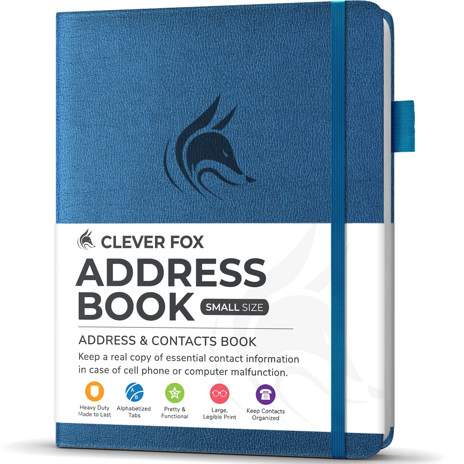 Clever Fox Address Book with alphabetic tabs - PU Leather Telephone and Address Book for Keeping Contacts Safe, Contact Organizer Journal, Small Size