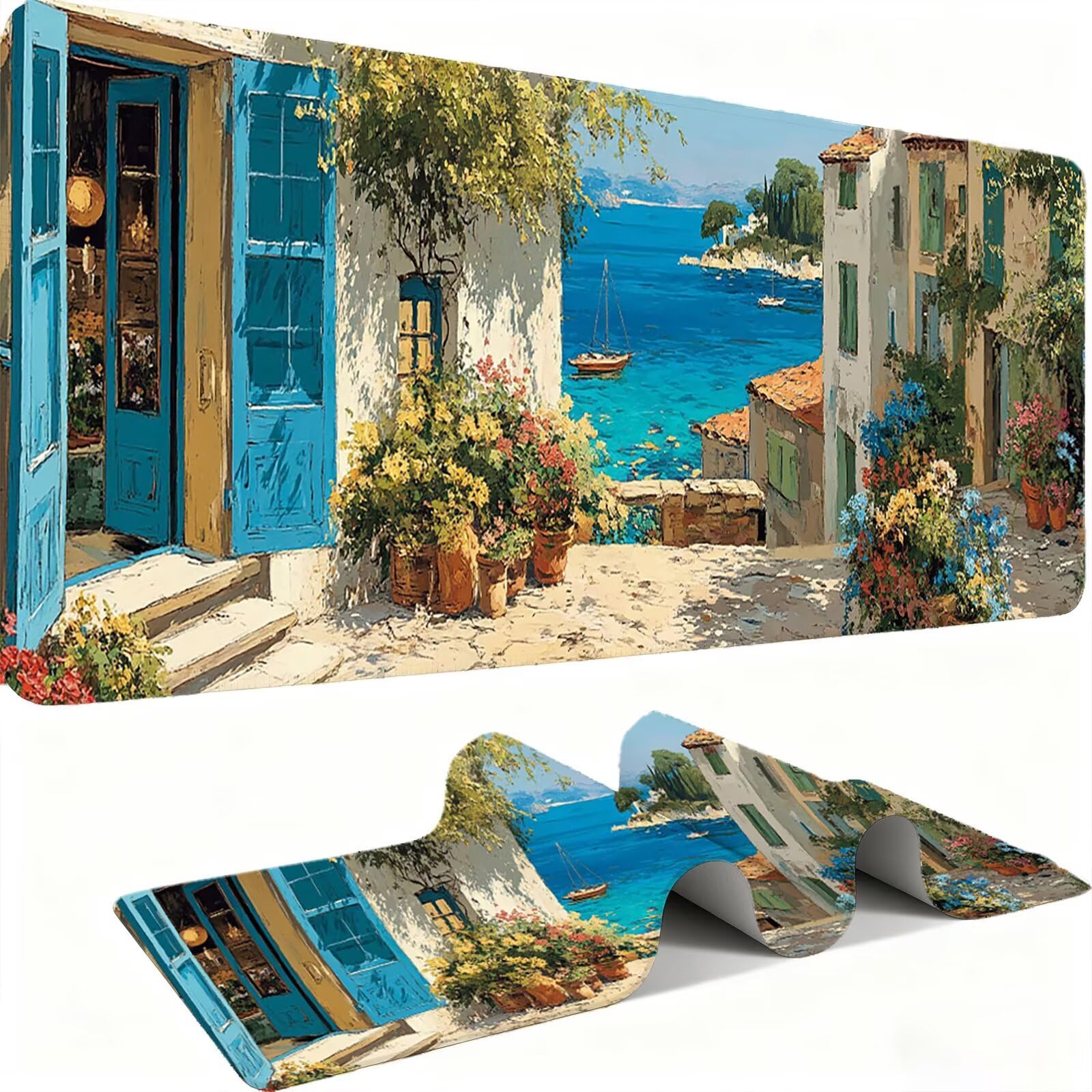 Tappetino Mouse XXL 1200x600x3mm Mouse Pad Gaming, Città Sulla Spiaggia, Mousepad Base Antiscivolo, Esteso Accessori Scrivania Tracciamento Ad Alta Precisione tappetino per Computer Ufficio, C0P-912