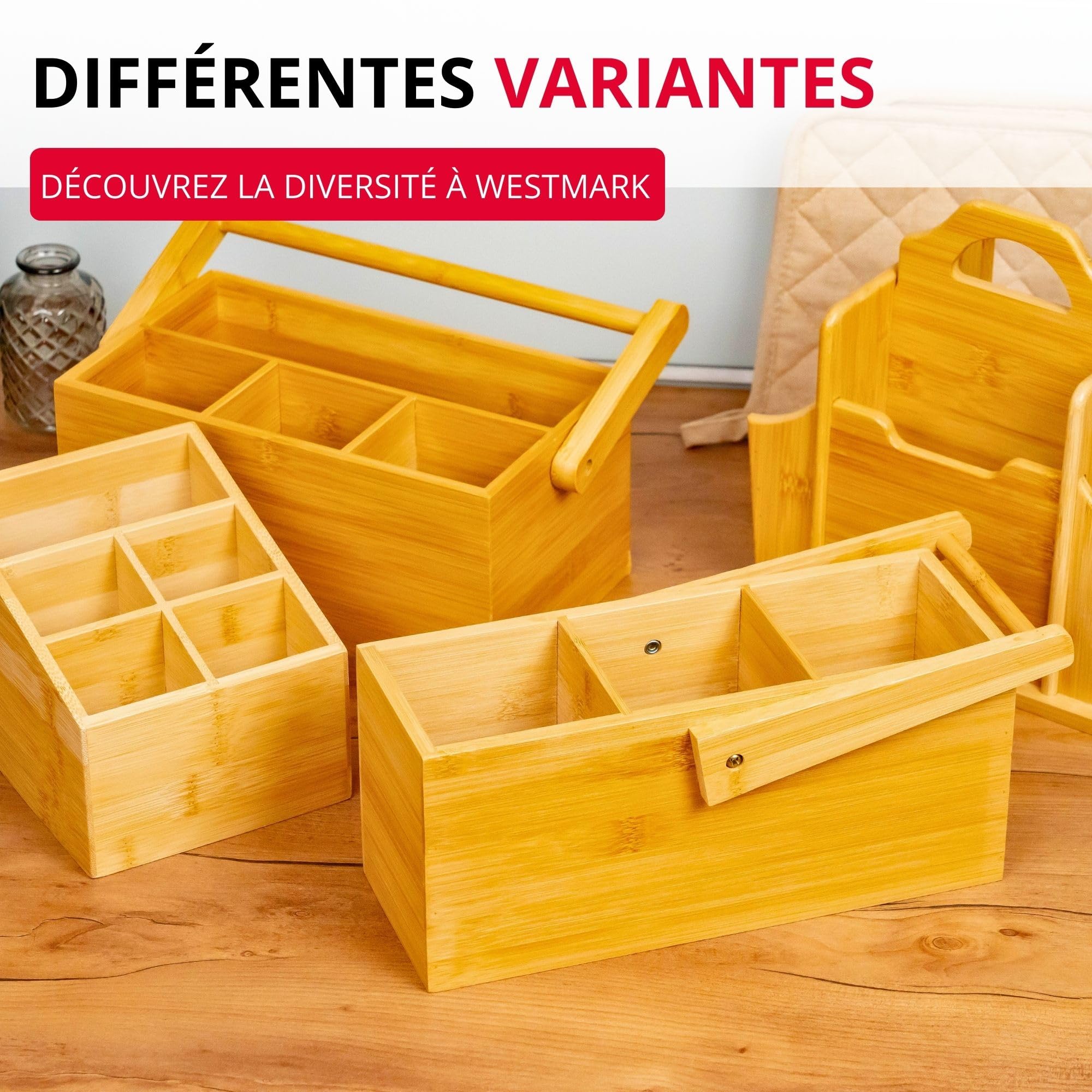 Westmark Tischbutler Tapas + Friends - Practical Table Organizer with 7 Compartments - Cutlery Basket and Napkin Holder - Utensil Holder for Dining Table and Party - Bamboo