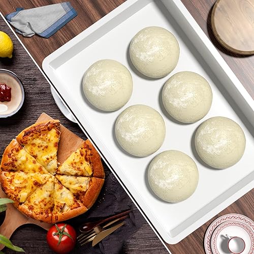 Miniatura 6 de Zopnny Paquete de 4 cajas apilables de plástico para masa de pizza con tapa, bandeja para masa de pizza, color blanco