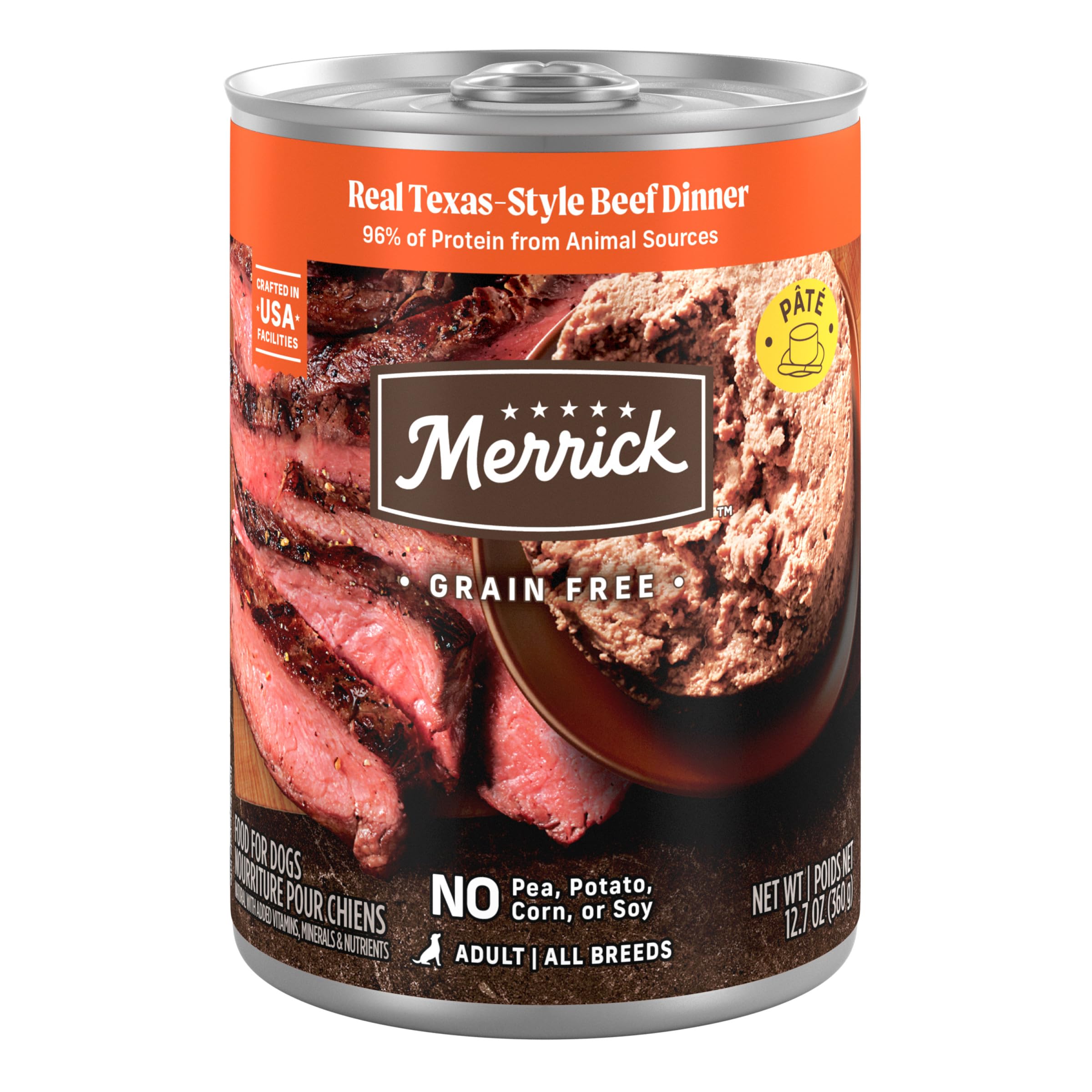 Merrick Grain Free Premium And Natural Canned Dog Food, Soft And Healthy Wet Recipe, Real Texas Beef Dinner - (Pack of 12) 12.7 oz. Cans