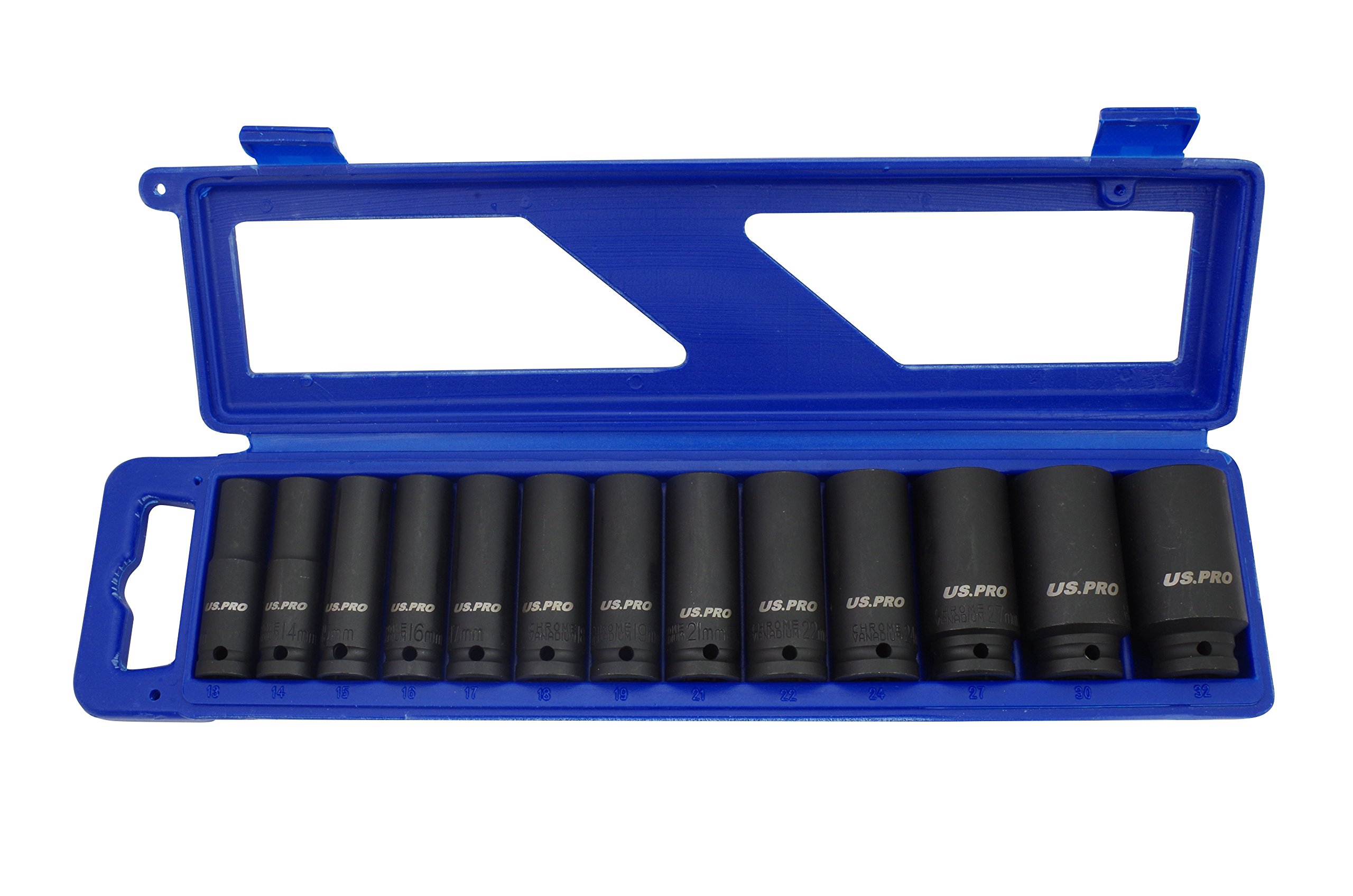 US PRO Deep Impact Socket Set 13pc 1/2 Drive 6 Point 13-32mm Long Reach Sockets