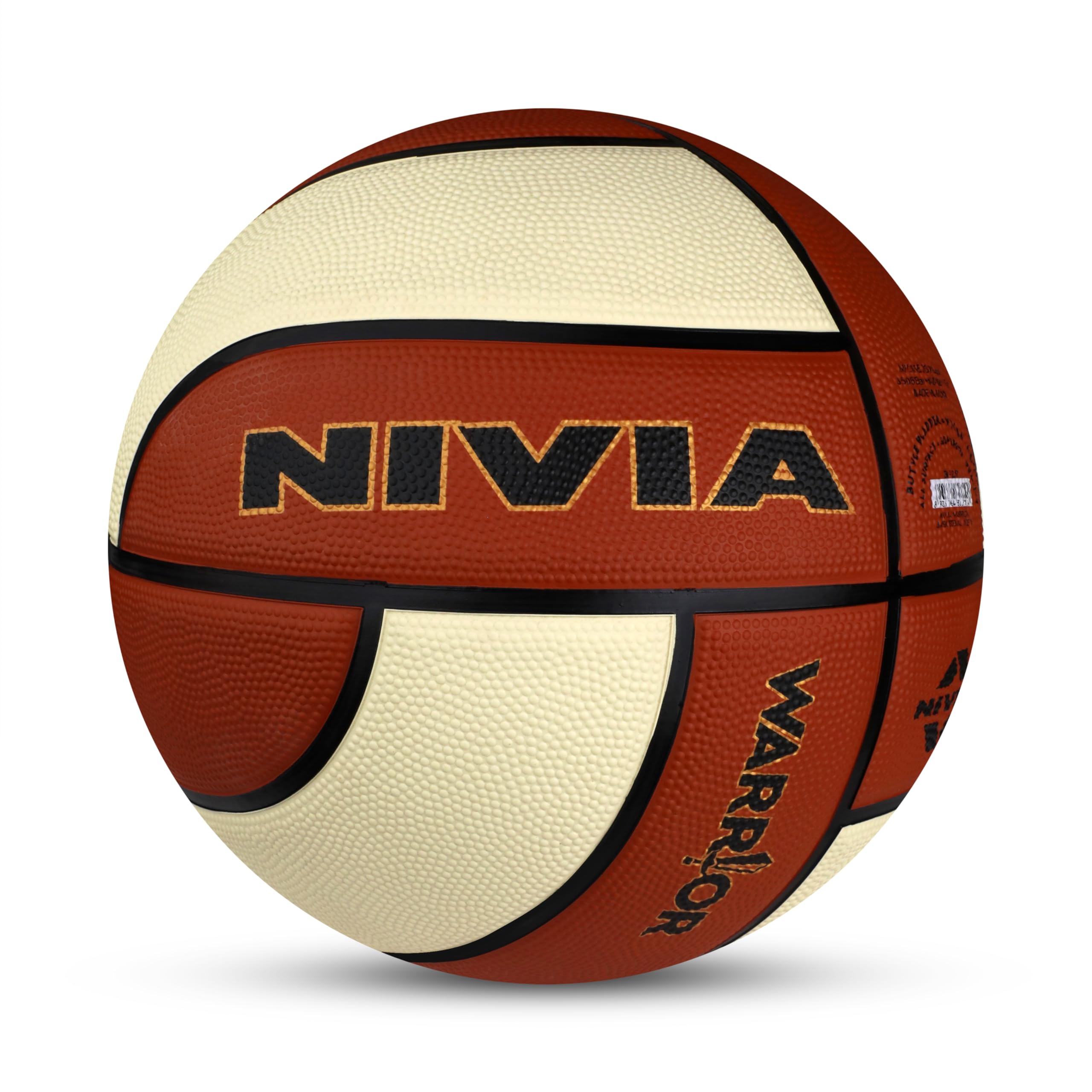 NIVIA Warrior Basketball, As per BFI Standard, 12 Panels, Molded Soft Rubber Cover with Pebbled Texture, Butyl Threadwounded Bladder, Made for Tournaments, to Play on All Indoor & Outdoor Surfaces