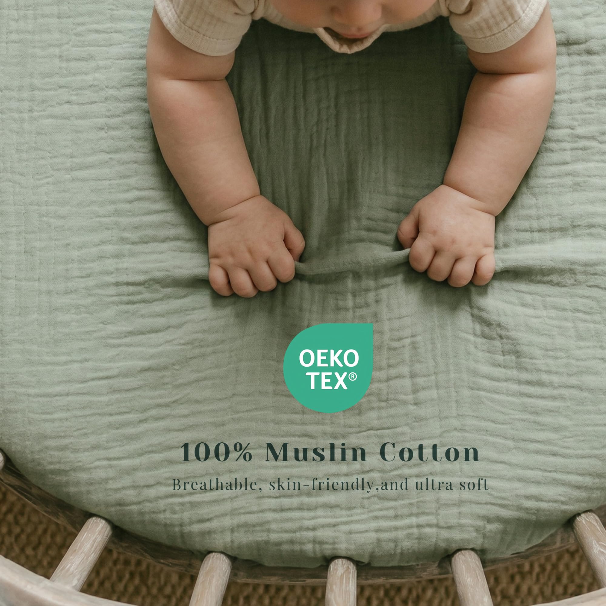 Paquete de 3 sábanas de muselina para moisés para bebés para niños y niñas, 32 x 16 pulgadas | Sábanas de colchón ajustables 100 % algodón, compatibles con Halo Bassinest Swivel Sleeper, Graco (verde hoja)