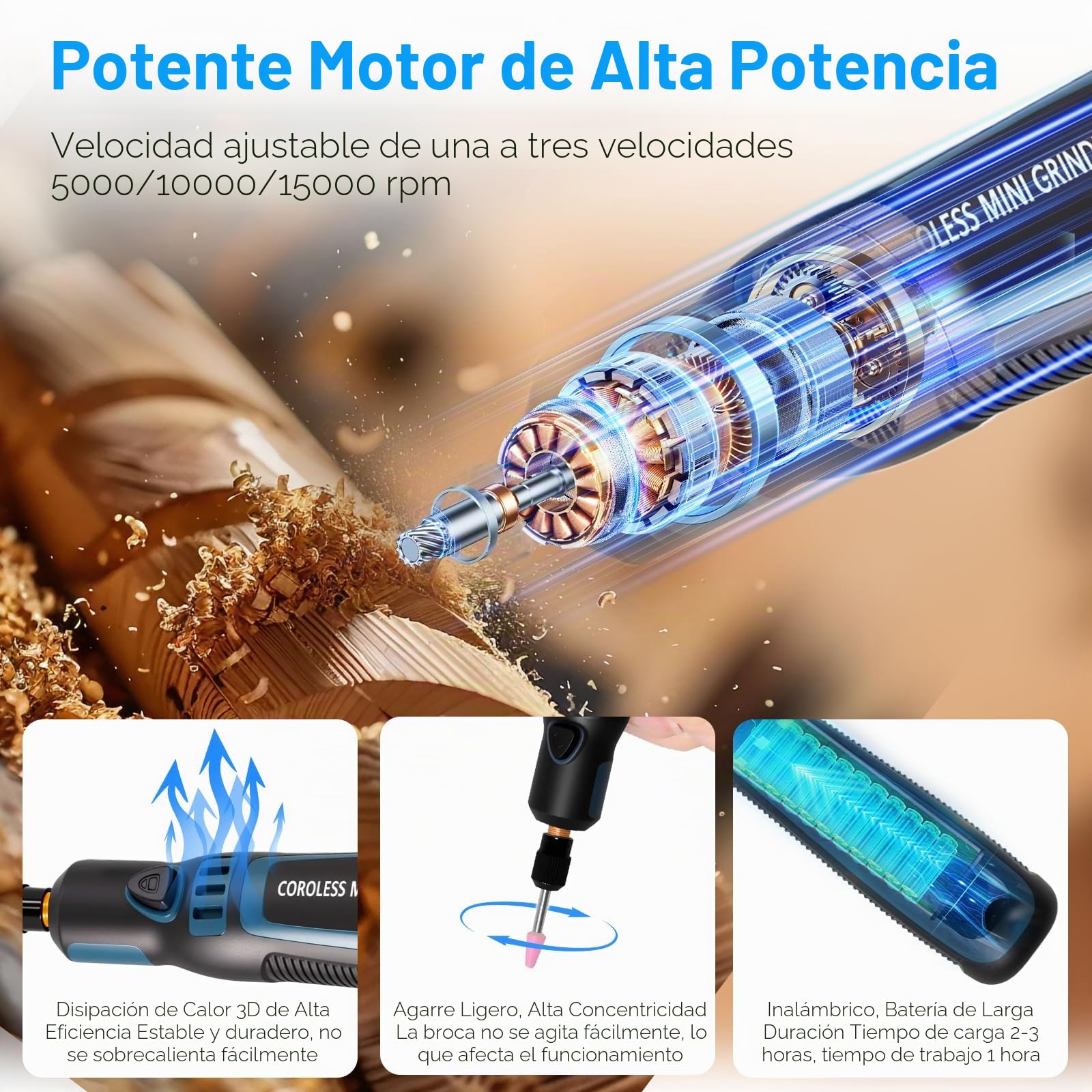 Mini Amoladora Eléctrica, 3.7V Herramienta Rotatoria sin Cable Con 96 Accesorios Lápiz de Grabado Eléctrico para Cortar/Esmerilar/Grabar/Perforar, de Manualidades y Creación de Bricolaje