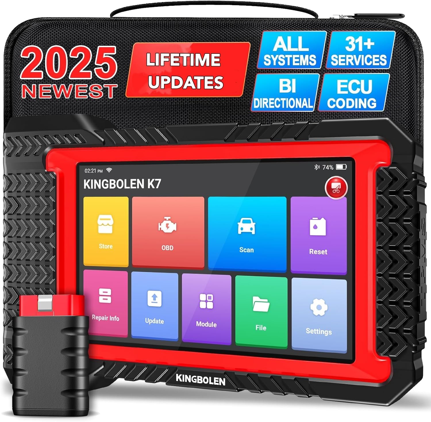KINGBOLEN K7 OBD2 Scanner Bluetooth 2025 Bidirectional Scan Tool with Lifetime Update(New Version), ECU Coding, 31+ Resets, Full System Car Diagnosis, CAN FD, FCA AutoAuth, Crankshaft Relearn