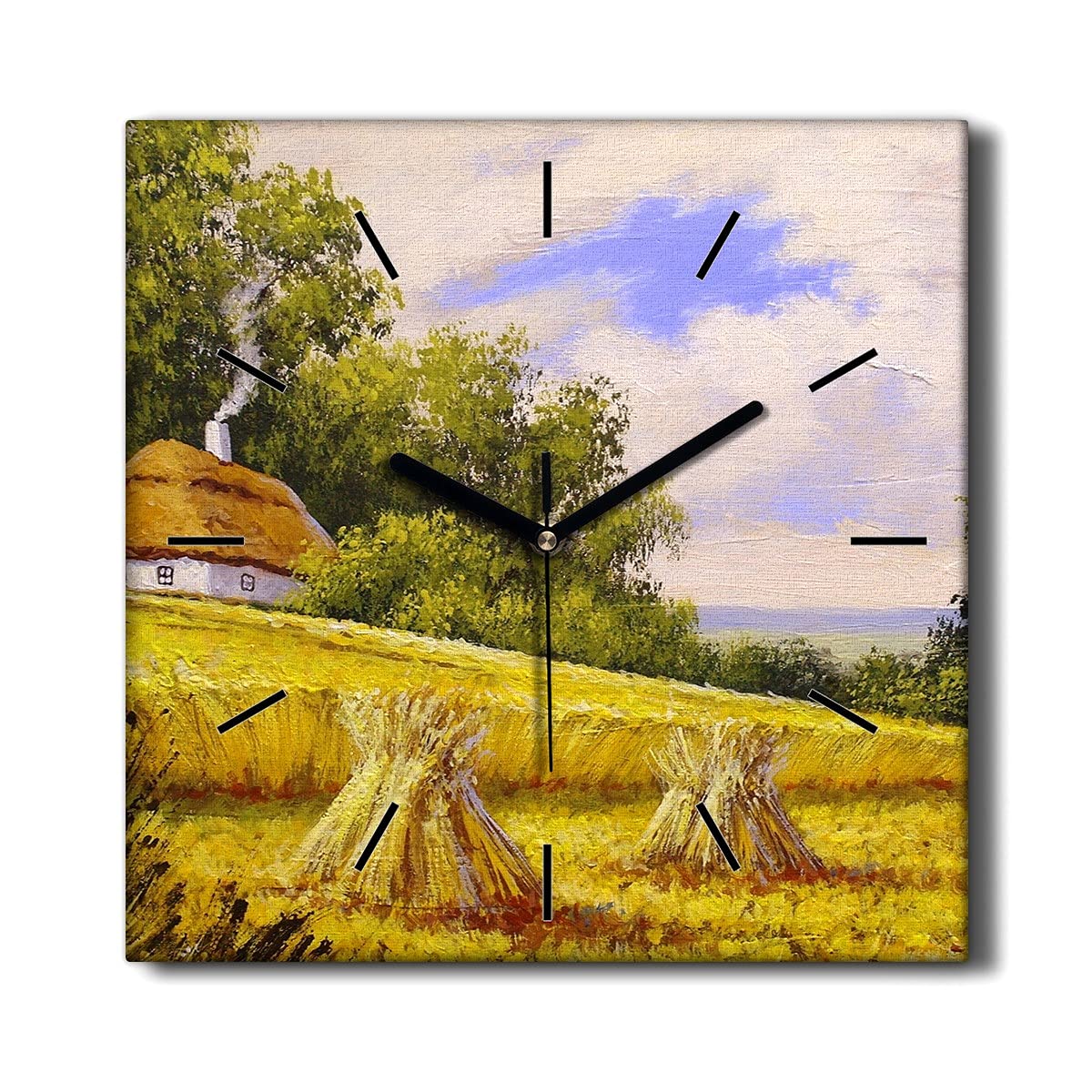 Horloge sur Toile Salon Peinture Village : Décoration Murale Apaisante 30x30cm