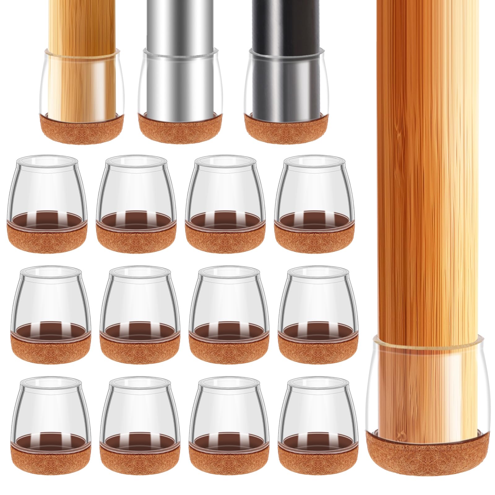 Yoosso 24 tapones redondos pequeños para patas de silla, con fieltro transparente, de silicona, para sillas, muebles (13-19 mm), D6597K-11-N