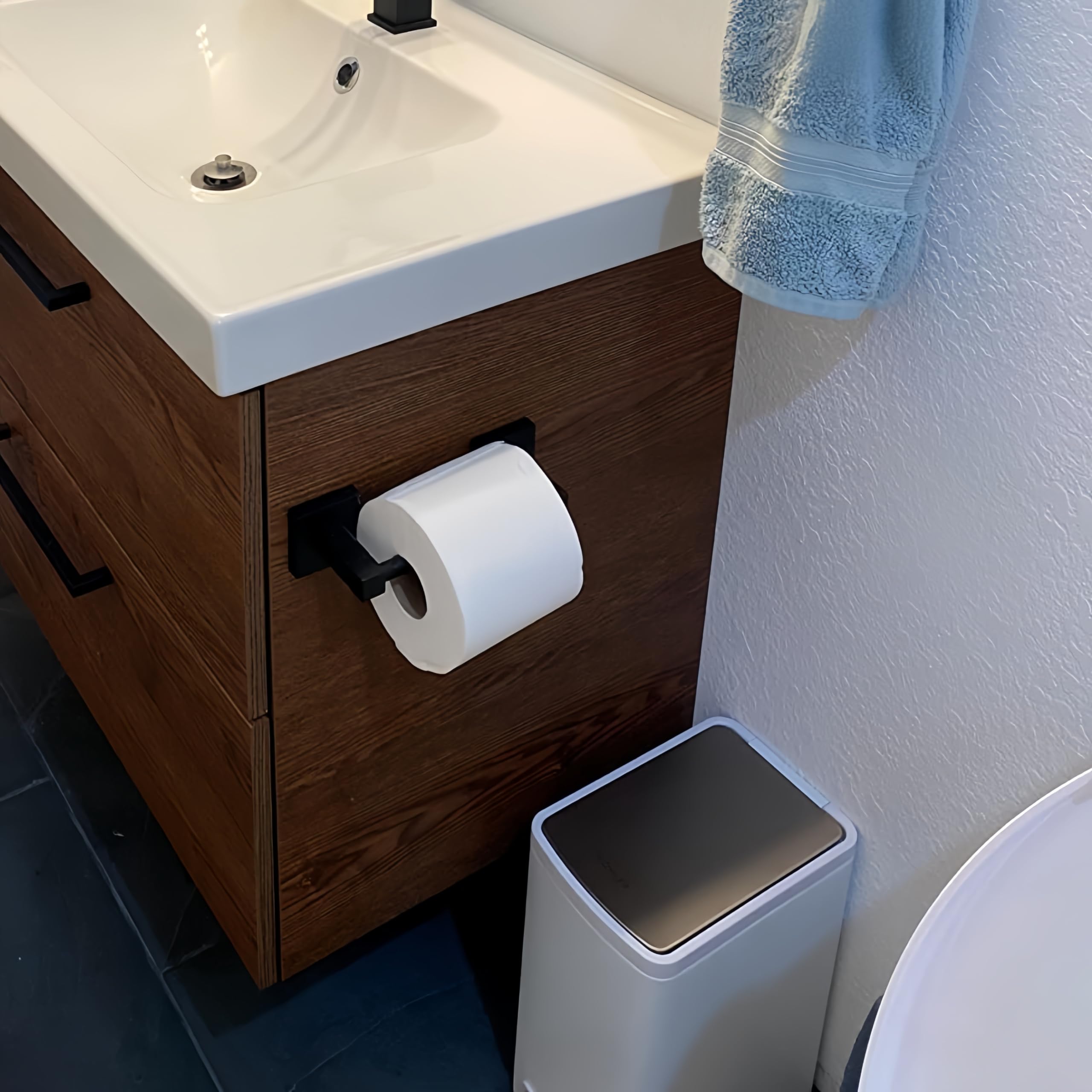 Matte Black Toilet Paper Holder Wall Mount, Bathroom Toilet Paper Holder for SUS 304 Stainless Steel, Double Post Pivoting Square Toilet Paper Roll Holder for Bathroom RV Paper Towels for TP — Amazon image 6