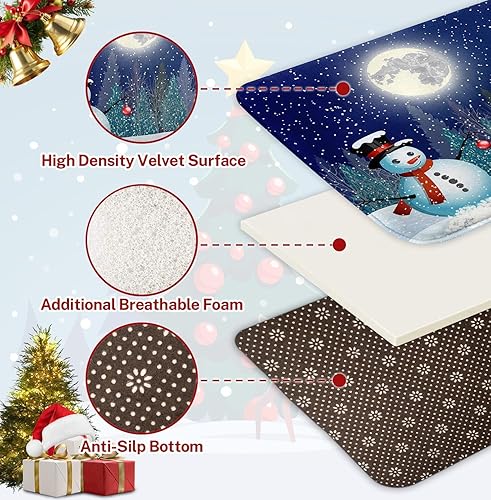 Miniatura 10 de ArtSocket Juego de 2 alfombras y tapetes de baño de Navidad, antideslizantes, bola roja de copo de nieve, tapete de baño de microfibra absorbente de
