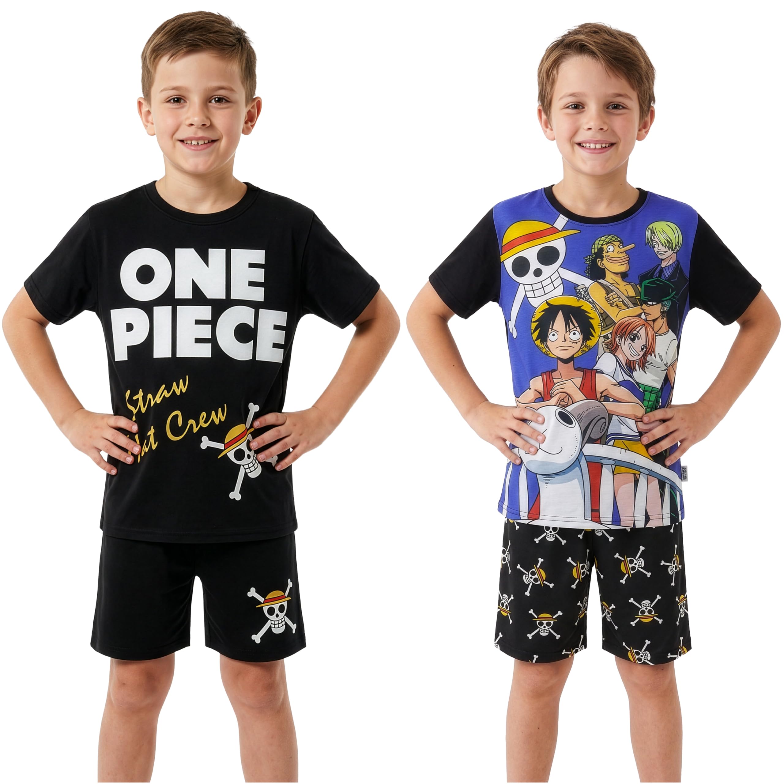 Get Trend One Piece | Dragon Ball Z Ensemble Pyjama Enfant Garcon, Lot de 2 Été avec T-Shirt Ras du Cou Manche Courte et Short Pyjama, Anime Merch Cadeau Garcon