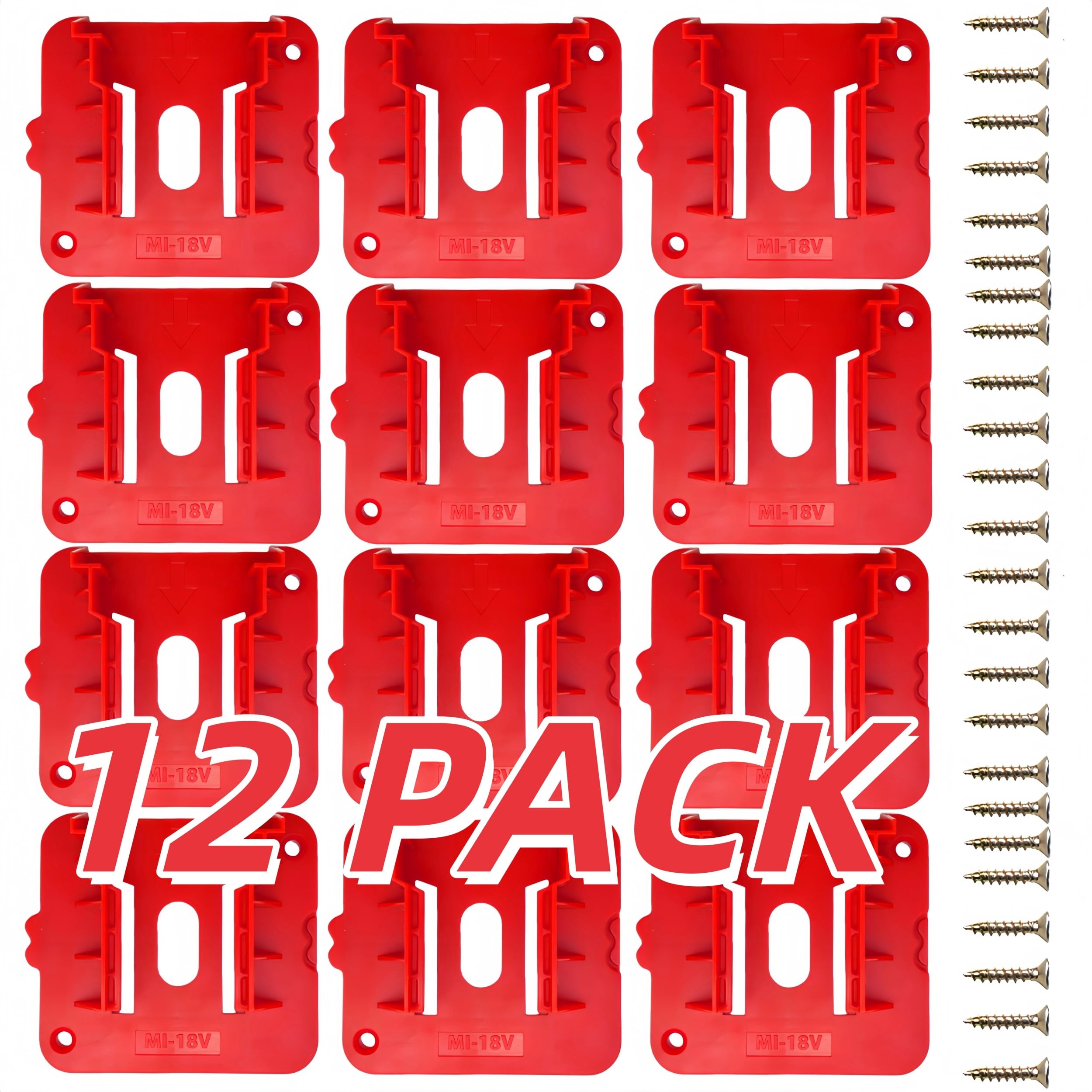 12 x Supports de batterie rouges pour batterie d'outils Milwaukee M18 18 V (12 pièces,Supports batterie milwaukee m18)