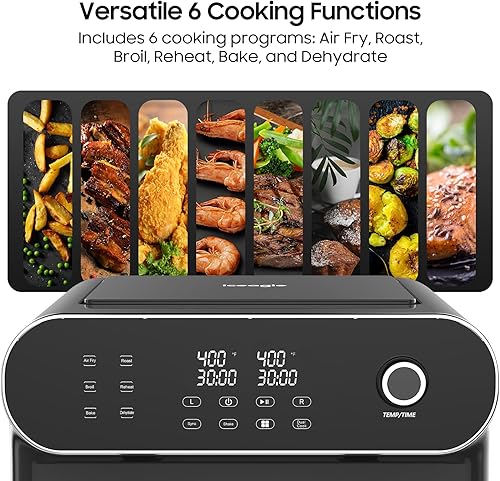 Miniatura 5 de iceagle Freidora de aire doble de 11 cuartos de galón - Freidora de aire 6 en 1 con 2 cestas de freír, perilla de control preciso  Sincronización y