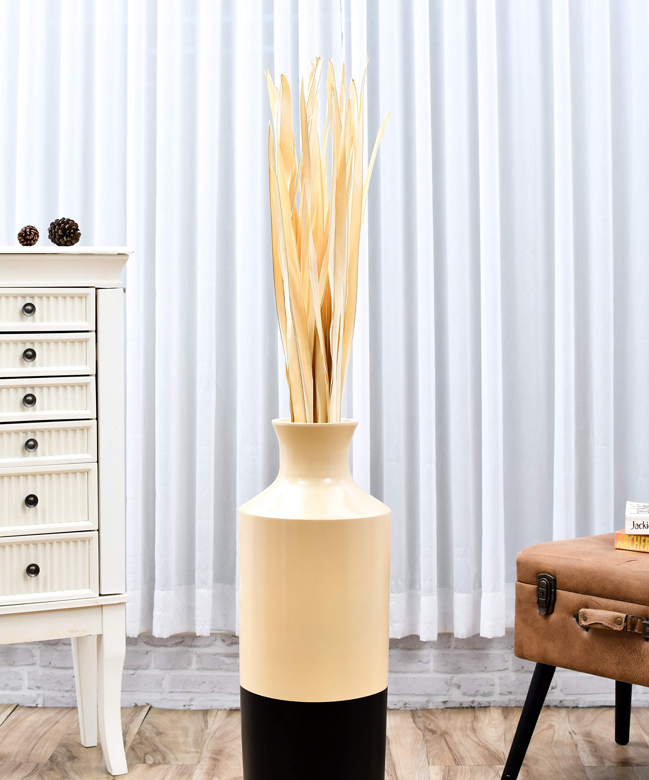 Leewadee Dekoracja Wazon Podłogowy - Suszone Liście Palmowe 115 cm Naturalne, Zestaw 2 Pęczków