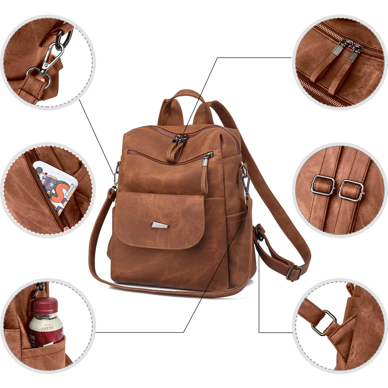 Frauen Rucksack Wasserdicht Anti-Diebstahl Leichtgewicht PU Mode Reisen Mehrzweck Cabrio Geldbörse Umhängetasche Handtasche Rucksack