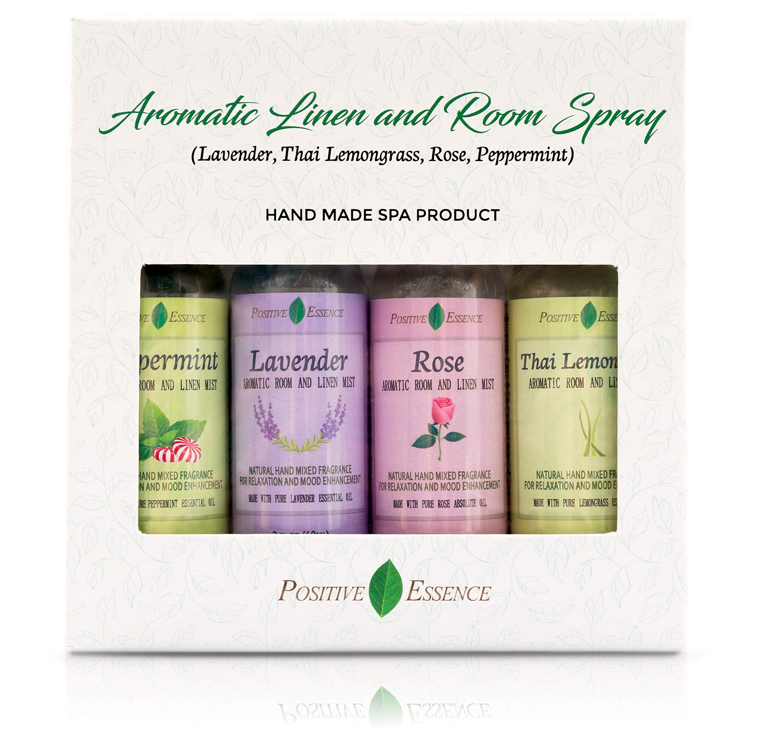 Linen and Room Spray Gift Set, (Lavender, Lemongrass, Rose, & Peppermint), Natural Air Freshener Made with Pure Essential Oils & Minimal Ingredients, Perfect Bathroom Spray or Room Mist, 4-Pack