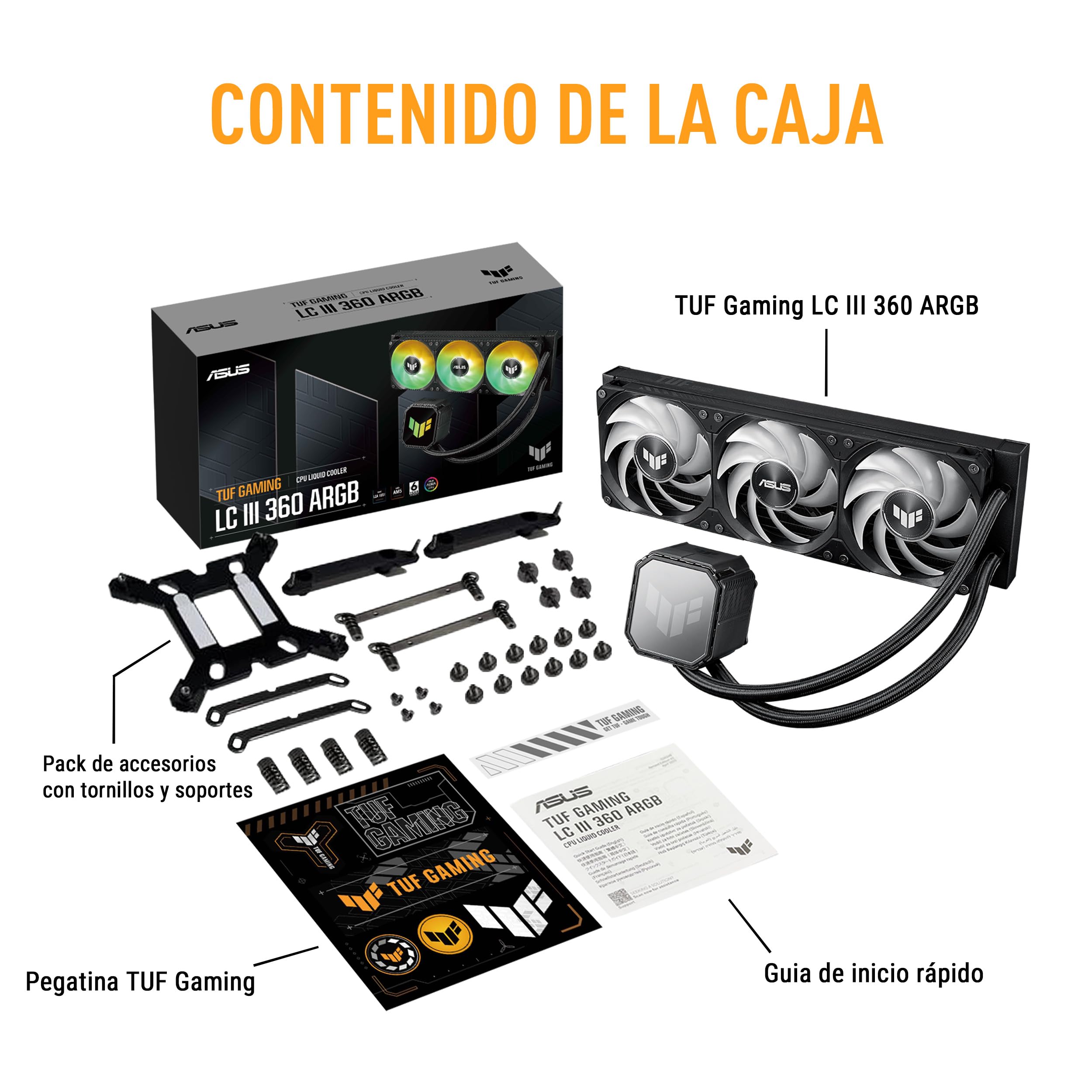 ASUS TUF Gaming LC III 360 ARGB - Sistema de refrigeración líquida todo en uno para CPU con tres ventiladores preinstalados, bomba eficiente para asegurar temperaturas de funcionamiento óptimas